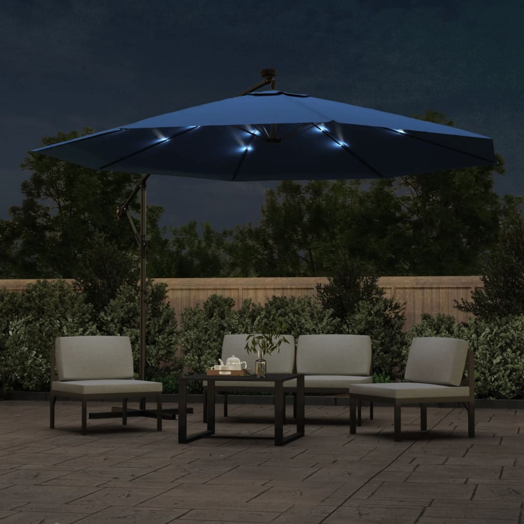 Zweefparasol met LED-verlichting 350 cm azuurblauw