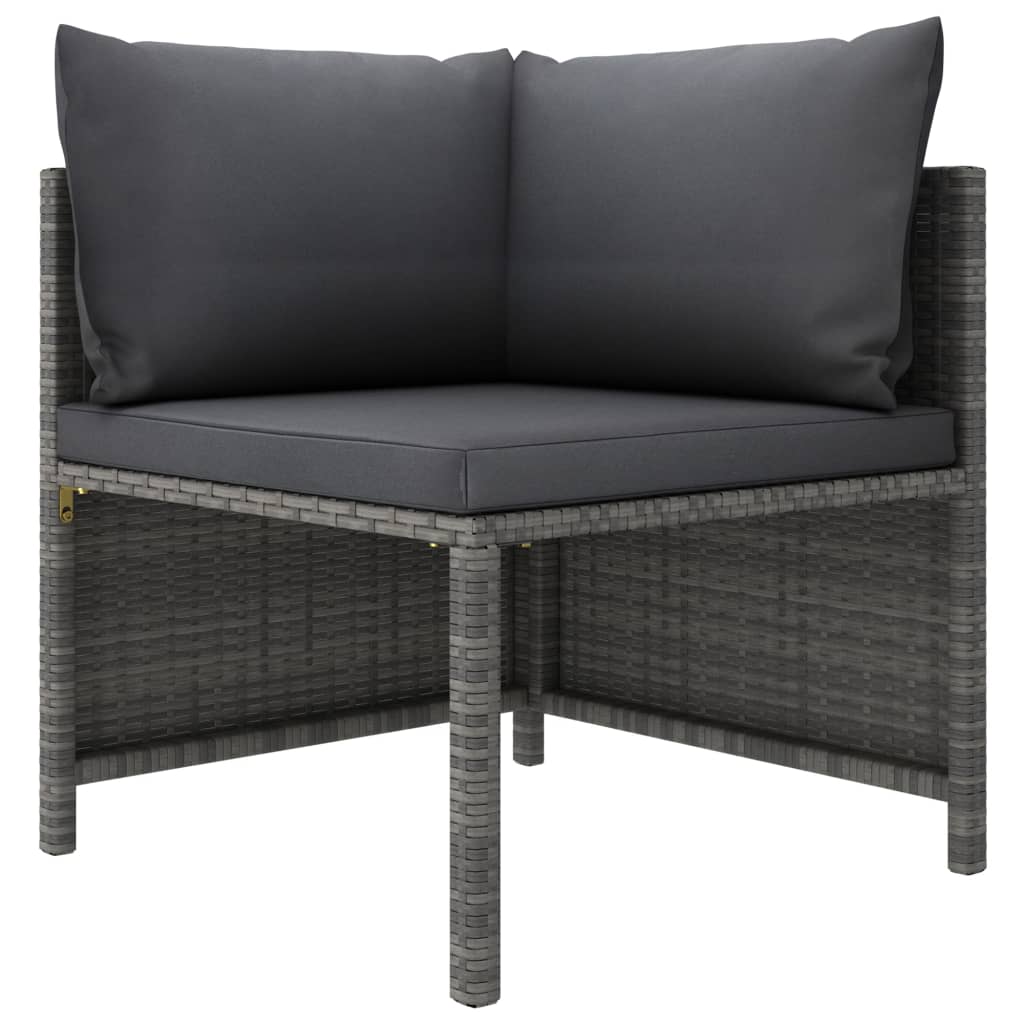 3-delige Loungeset met kussens poly rattan grijs