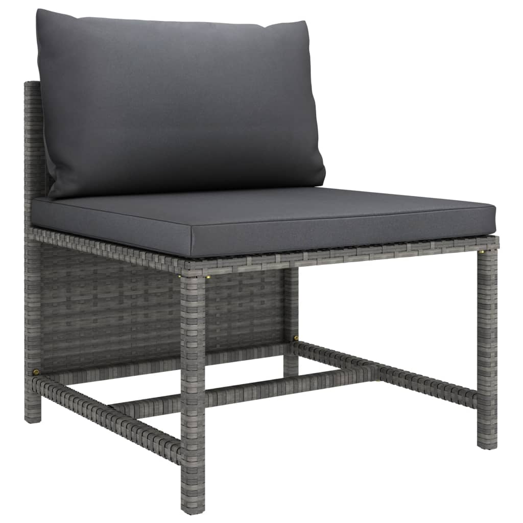 3-delige Loungeset met kussens poly rattan grijs