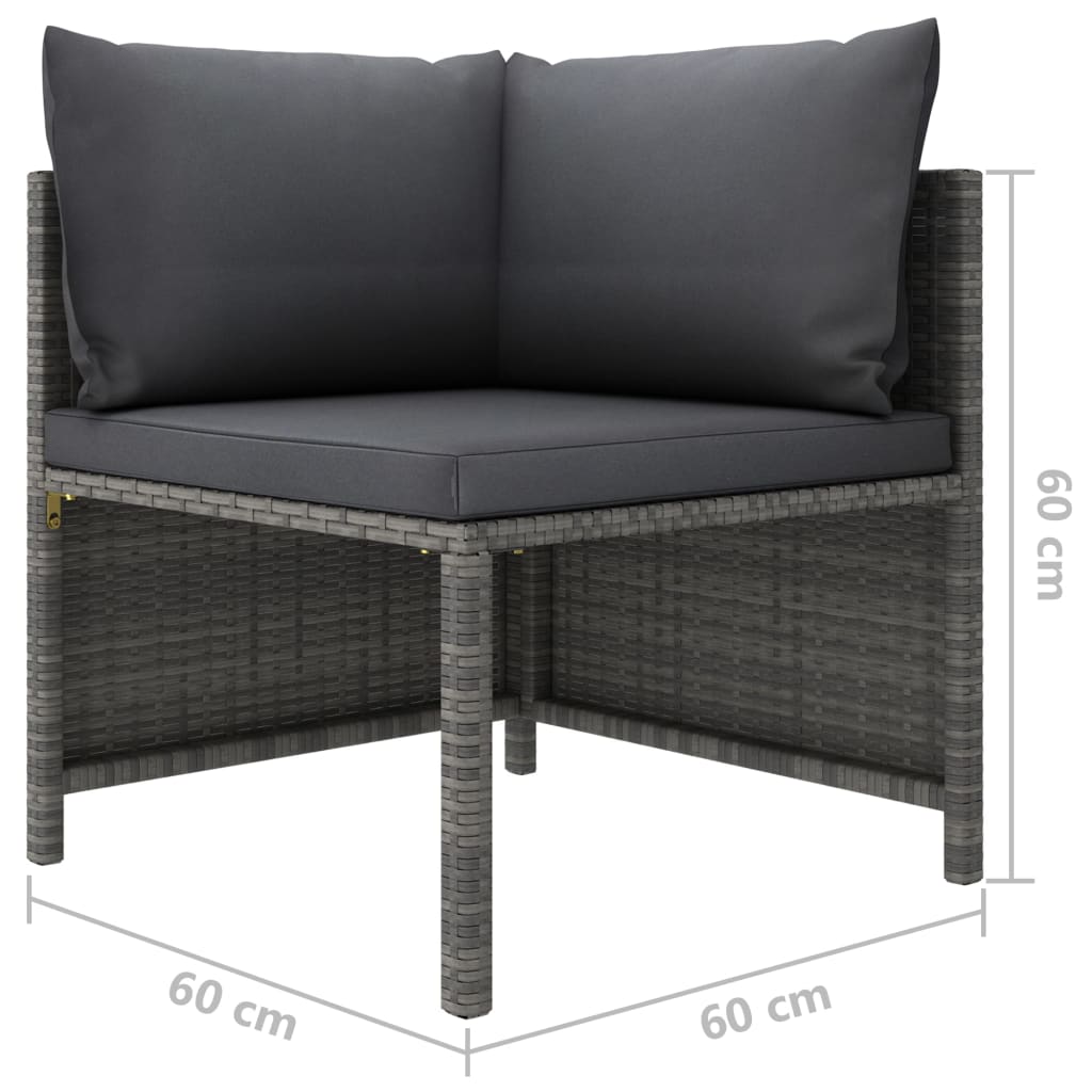 3-delige Loungeset met kussens poly rattan grijs