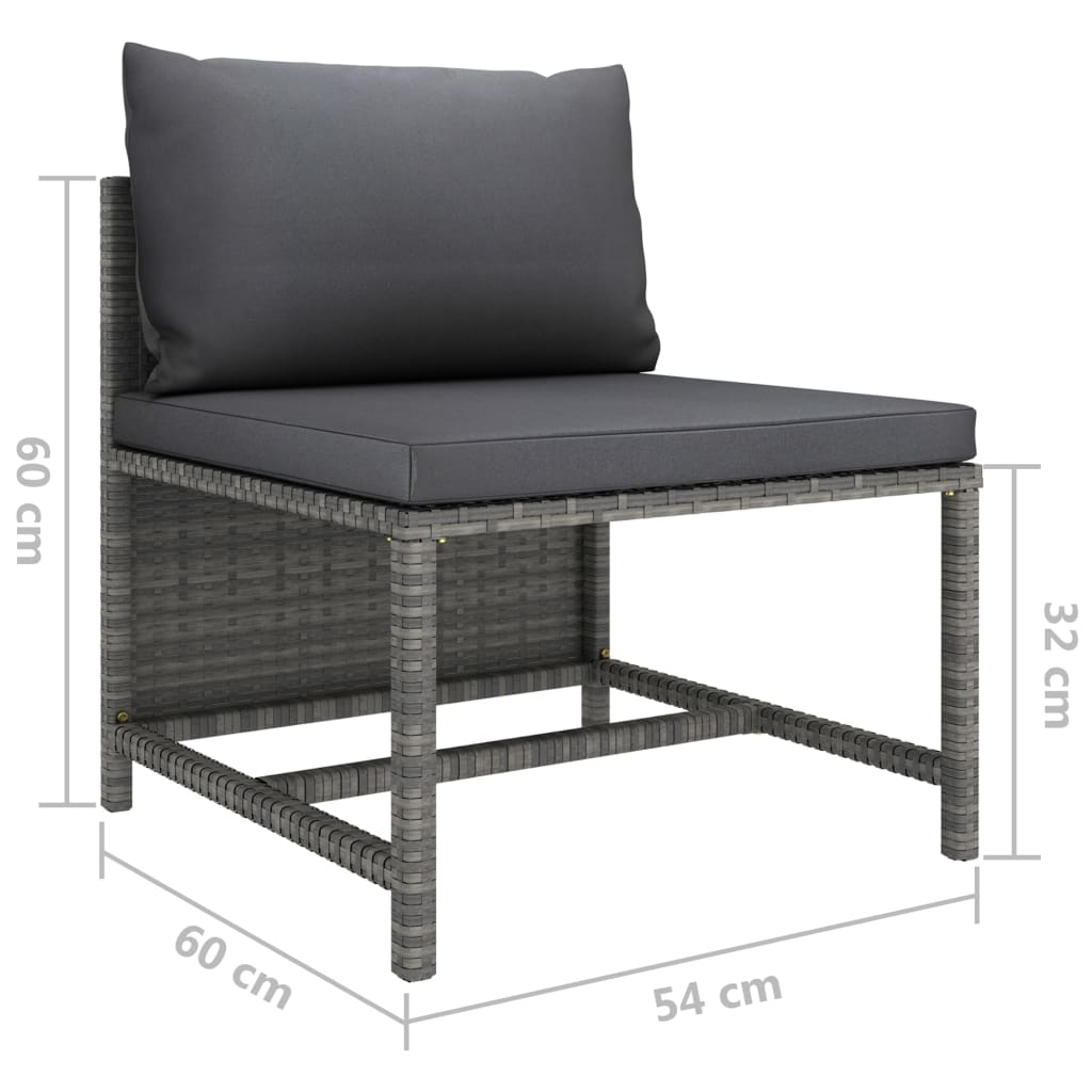 2-delige Loungeset met kussens poly rattan grijs