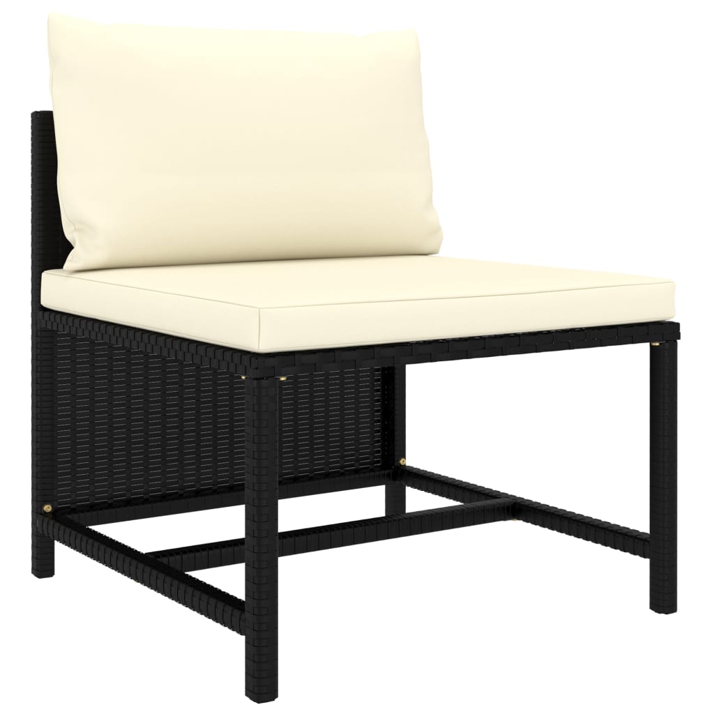 3-delige Loungeset met kussens poly rattan zwart