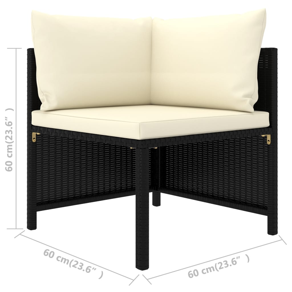 3-delige Loungeset met kussens poly rattan zwart