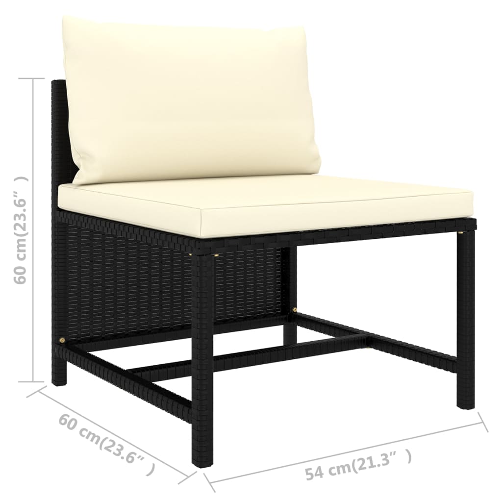 3-delige Loungeset met kussens poly rattan zwart