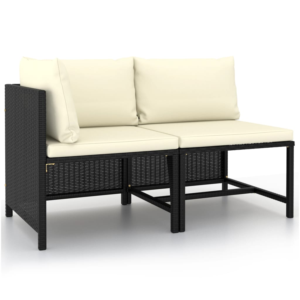 2-delige Loungeset met kussens poly rattan zwart