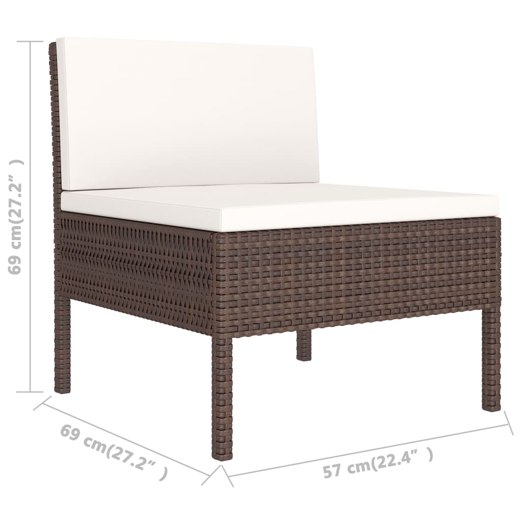 10-delige Loungeset met kussens poly rattan bruin