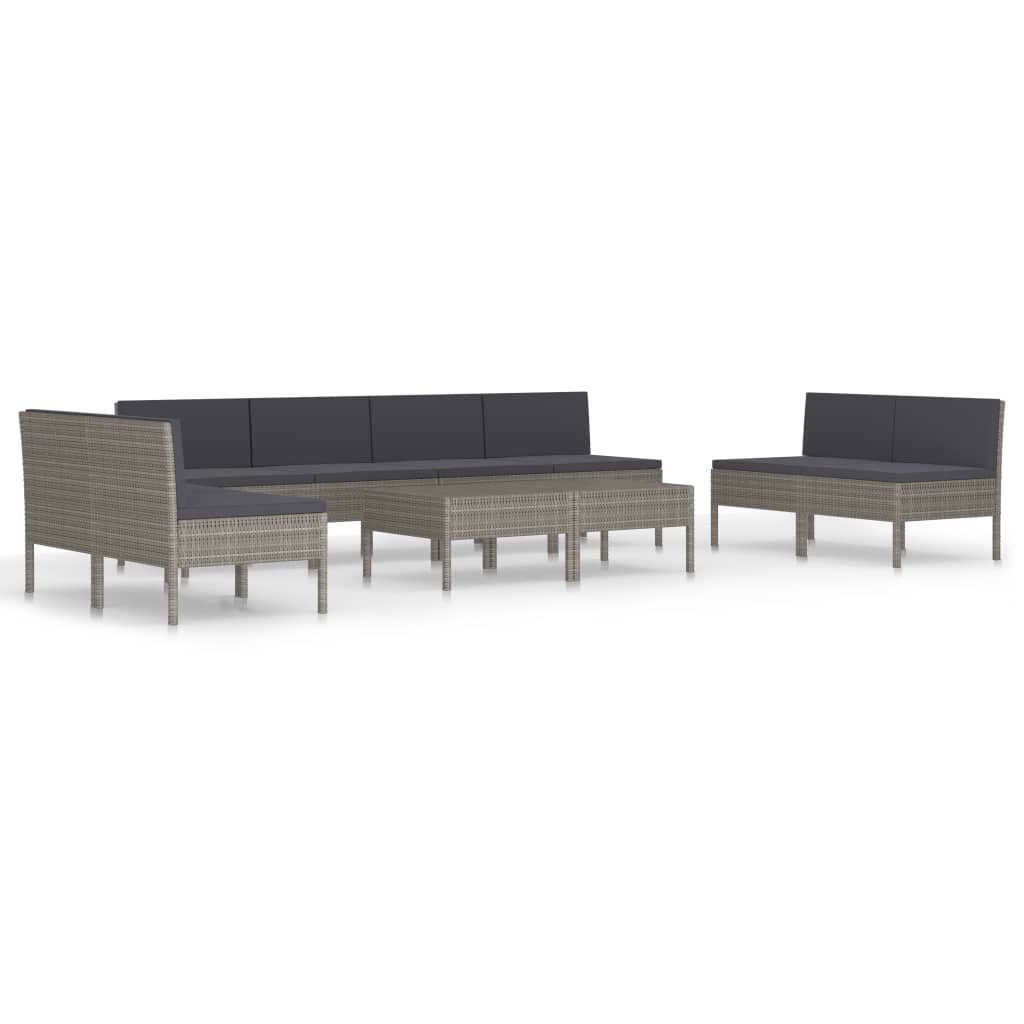 10-delige Loungeset met kussens poly rattan grijs