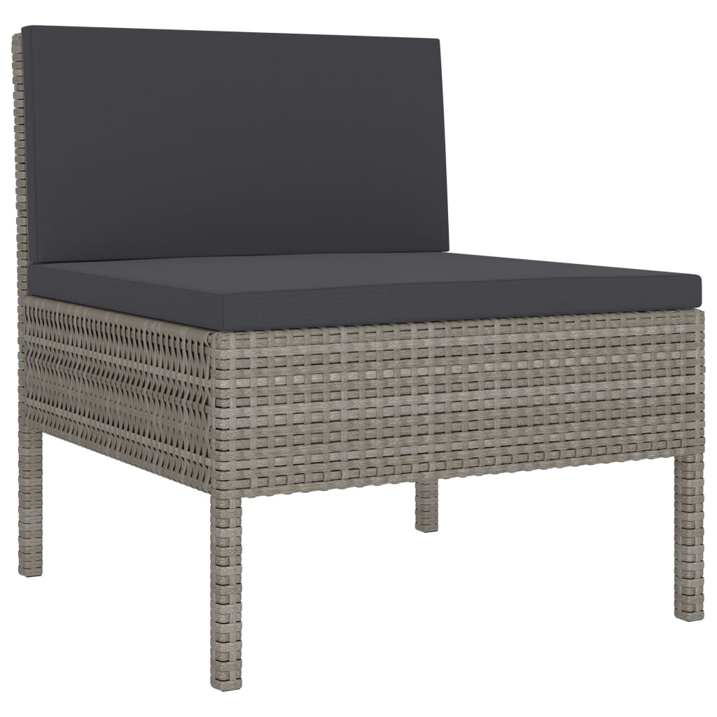 10-delige Loungeset met kussens poly rattan grijs