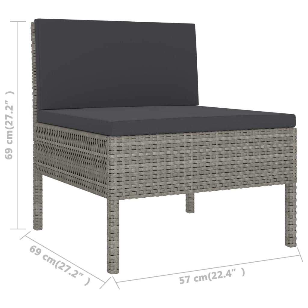 10-delige Loungeset met kussens poly rattan grijs