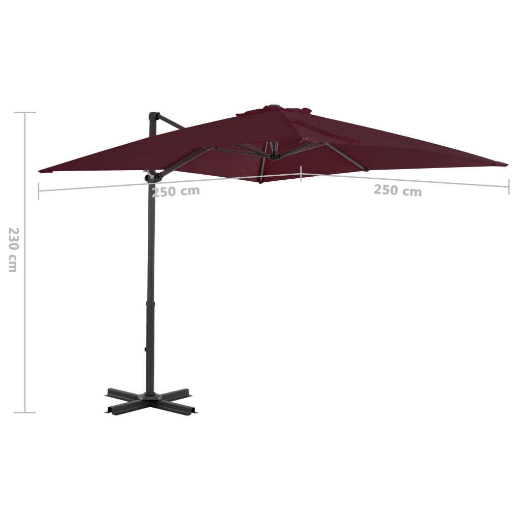 Zweefparasol met aluminium paal 250x250 cm bordeauxrood