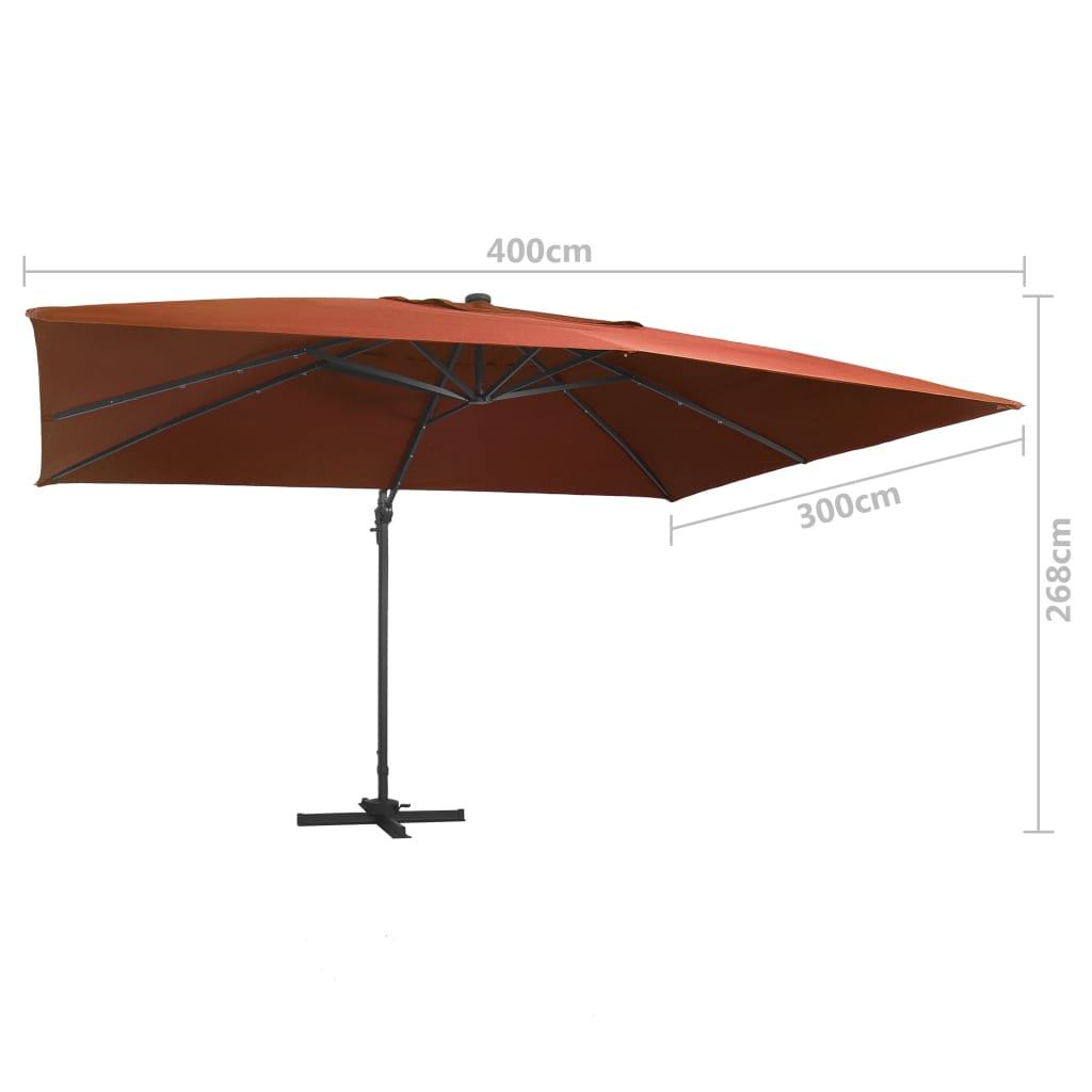 Zweefparasol met LED-verlichting 400x300 cm terracottakleurig