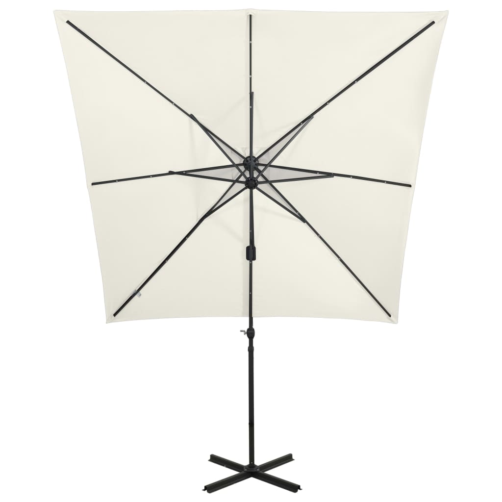 Zweefparasol met paal en LED-verlichting 250 cm zandkleurig