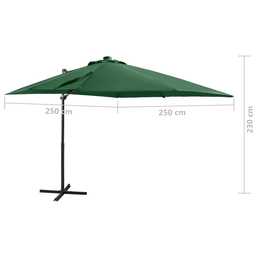 Zweefparasol met paal en LED-verlichting 250 cm groen