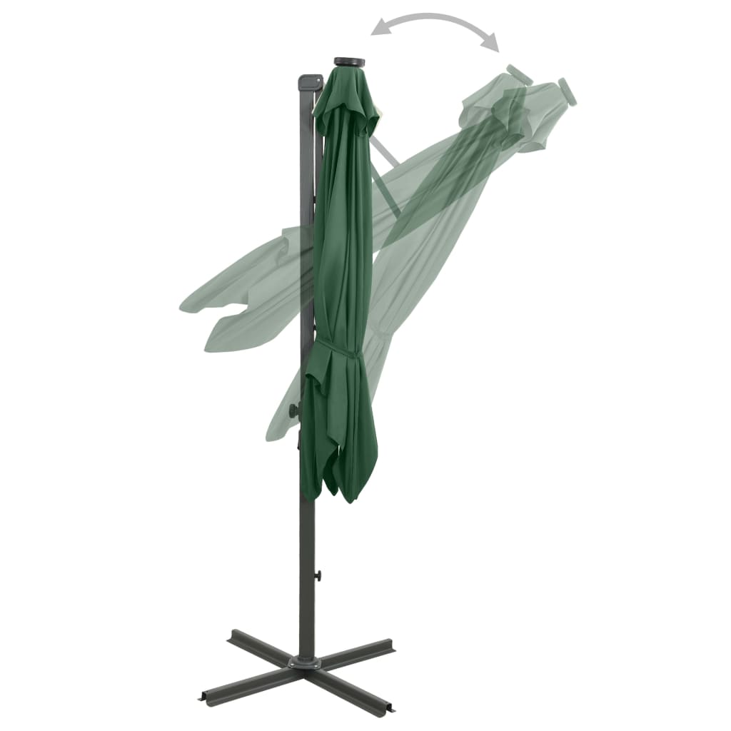 Zweefparasol met paal en LED-verlichting 250 cm groen