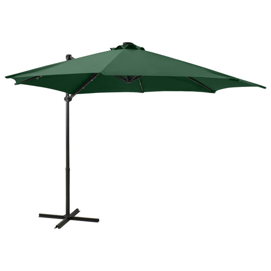 Zweefparasol met paal en LED-verlichting 300 cm groen