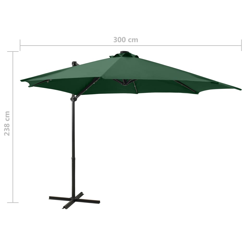 Zweefparasol met paal en LED-verlichting 300 cm groen