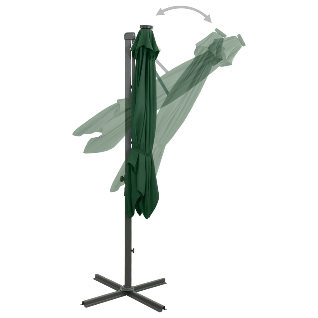 Zweefparasol met paal en LED-verlichting 300 cm groen