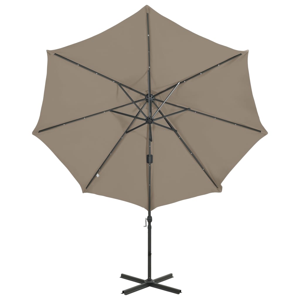 Zweefparasol met paal en LED-verlichting 300 cm taupe