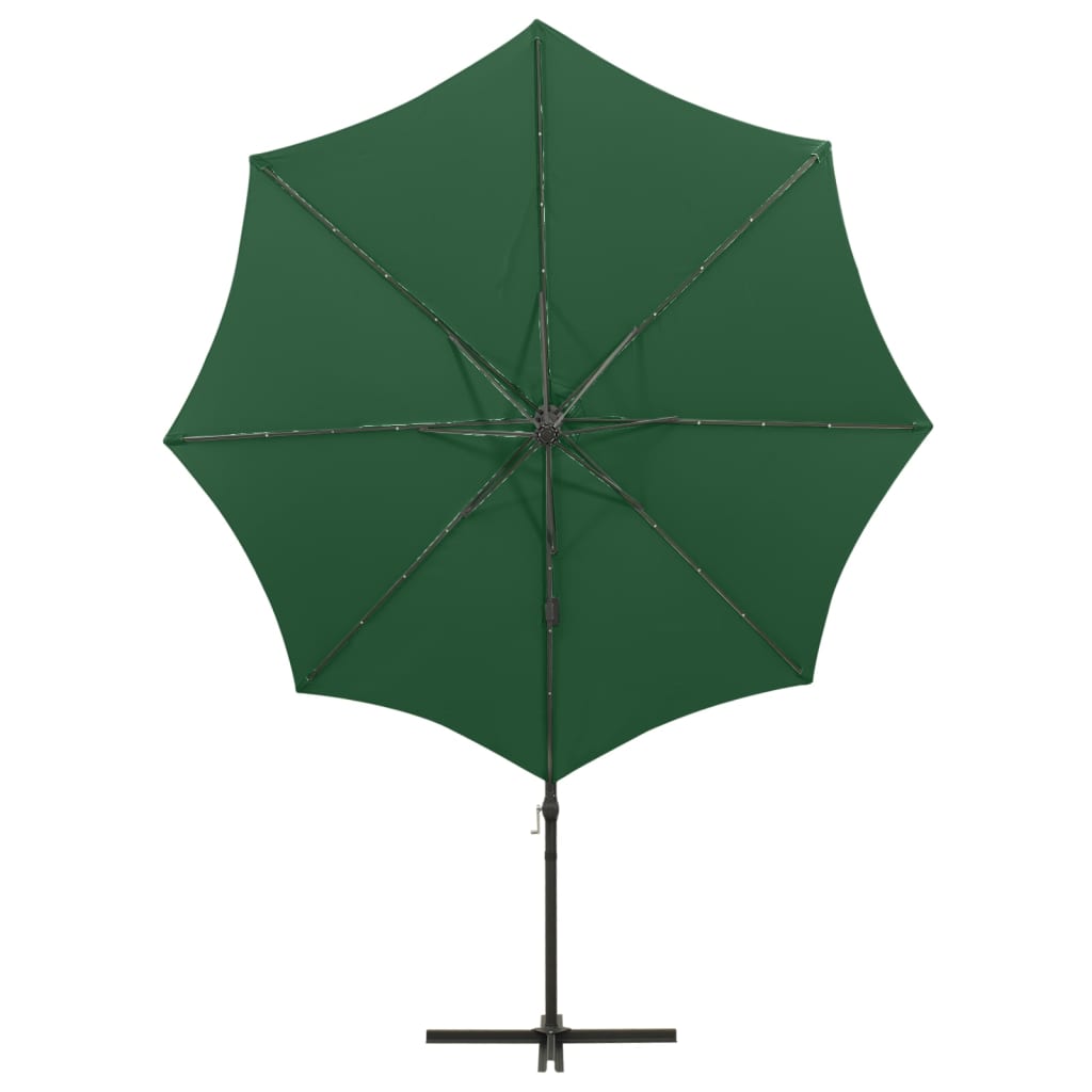 Zweefparasol met paal en LED-verlichting 300 cm groen