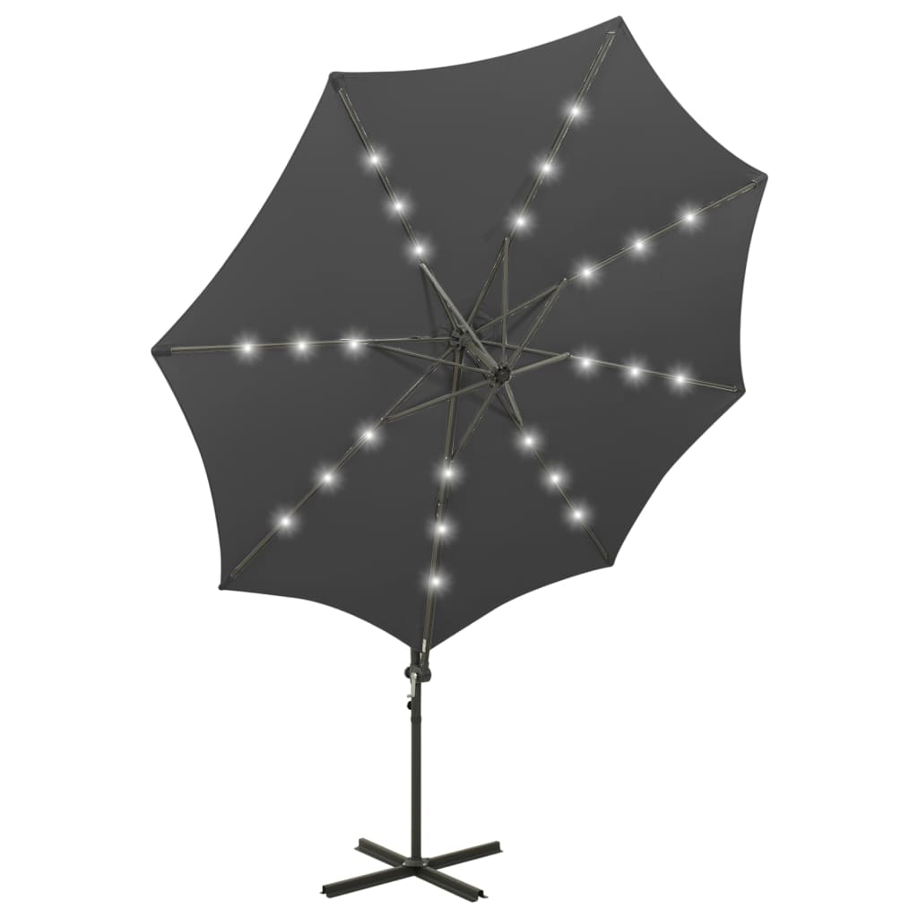 Zweefparasol met paal en LED-verlichting 300 cm antracietkleur