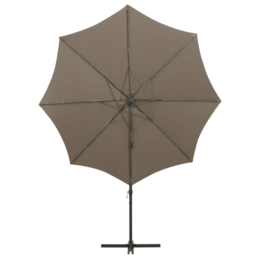 Zweefparasol met paal en LED-verlichting 300 cm taupe