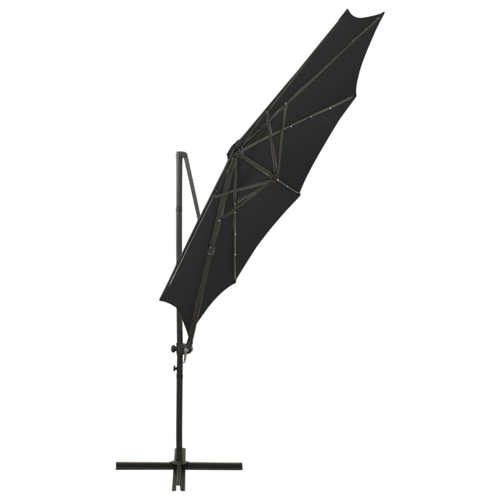 Zweefparasol met paal en LED-verlichting 300 cm zwart