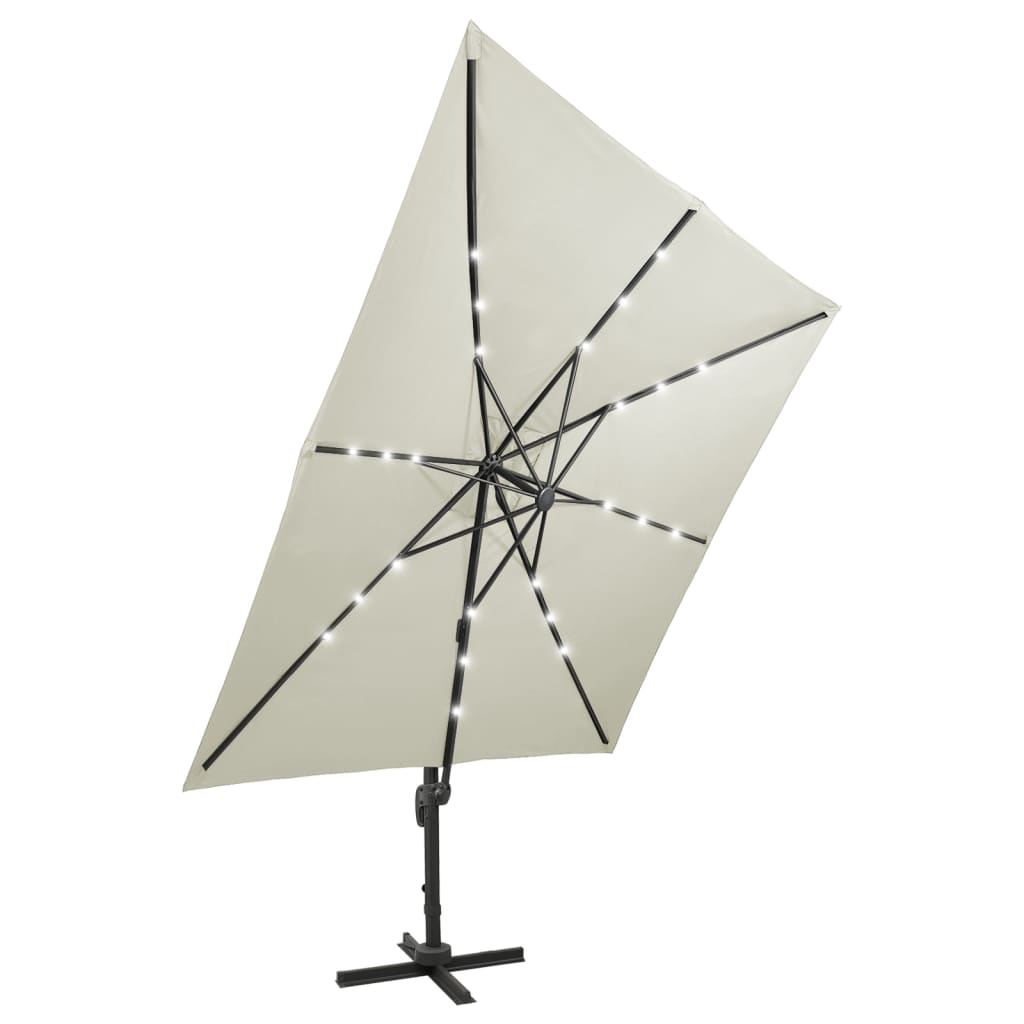 Zweefparasol met paal en LED-verlichting 300 cm zandkleurig