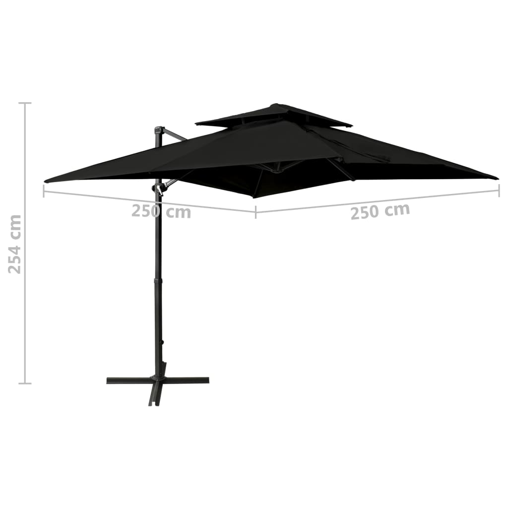 Zweefparasol met dubbel dak 250x250 cm zwart