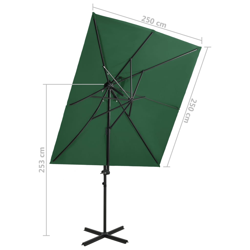 Zweefparasol met dubbel dak 250x250 cm groen