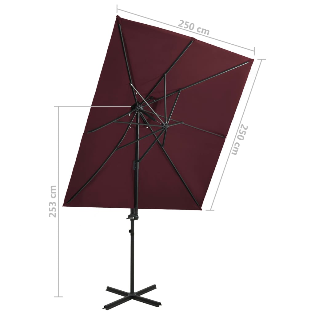 Zweefparasol met dubbel dak 250x250 cm bordeauxrood