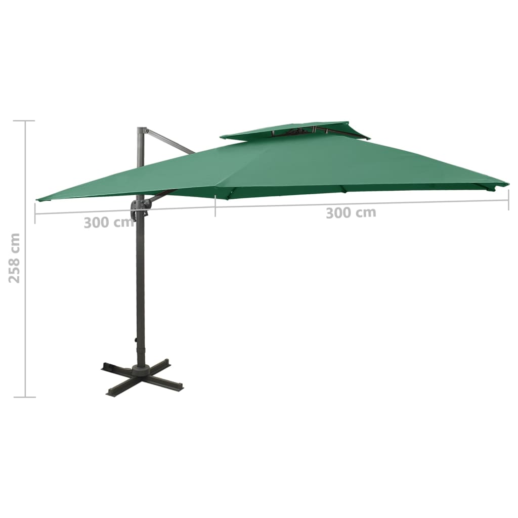 Zweefparasol met dubbel dak 300x300 cm groen