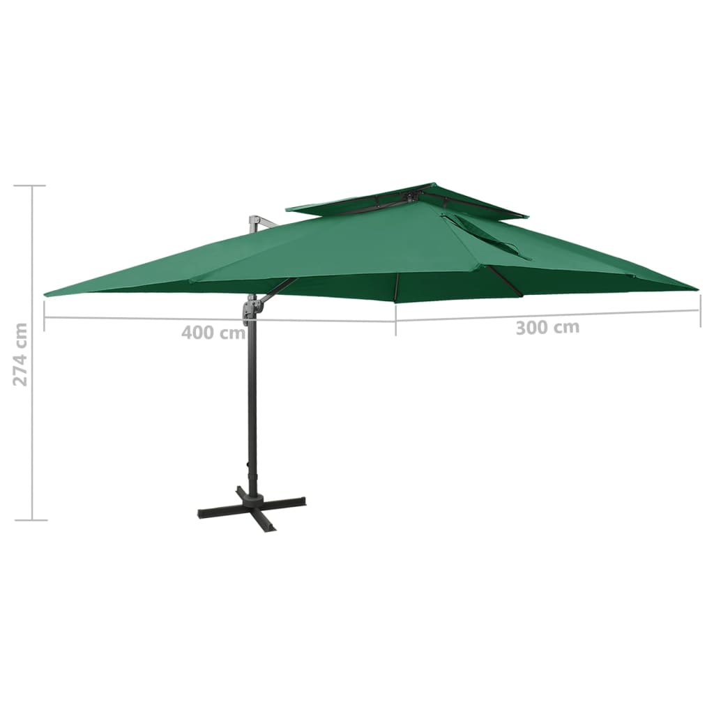 Zweefparasol met dubbel dak 400x300 cm groen