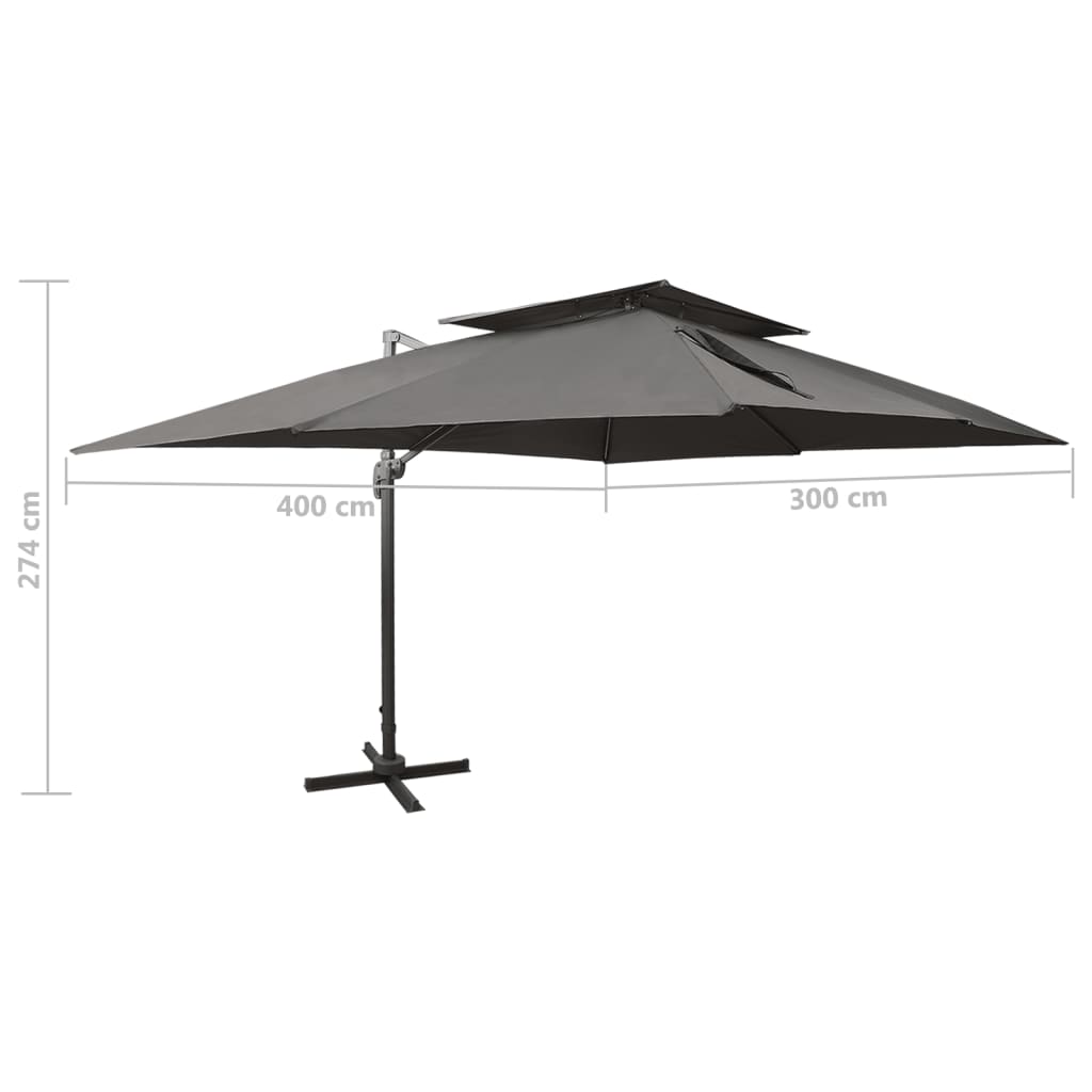 Zweefparasol met dubbel dak 400x300 cm antracietkleurig