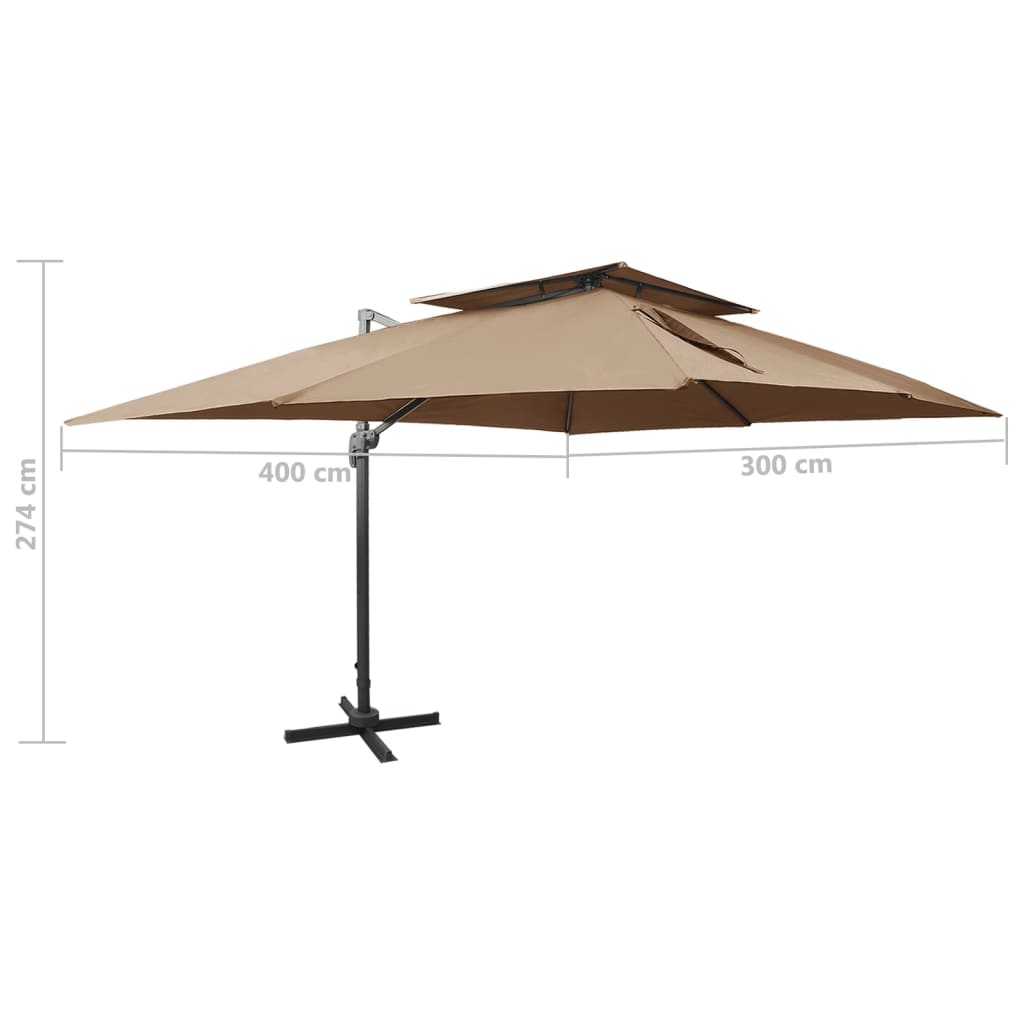 Zweefparasol met dubbel dak 400x300 cm taupe