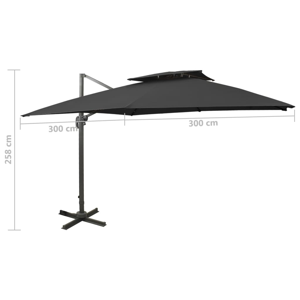 Zweefparasol met dubbel dak 300x300 cm zwart