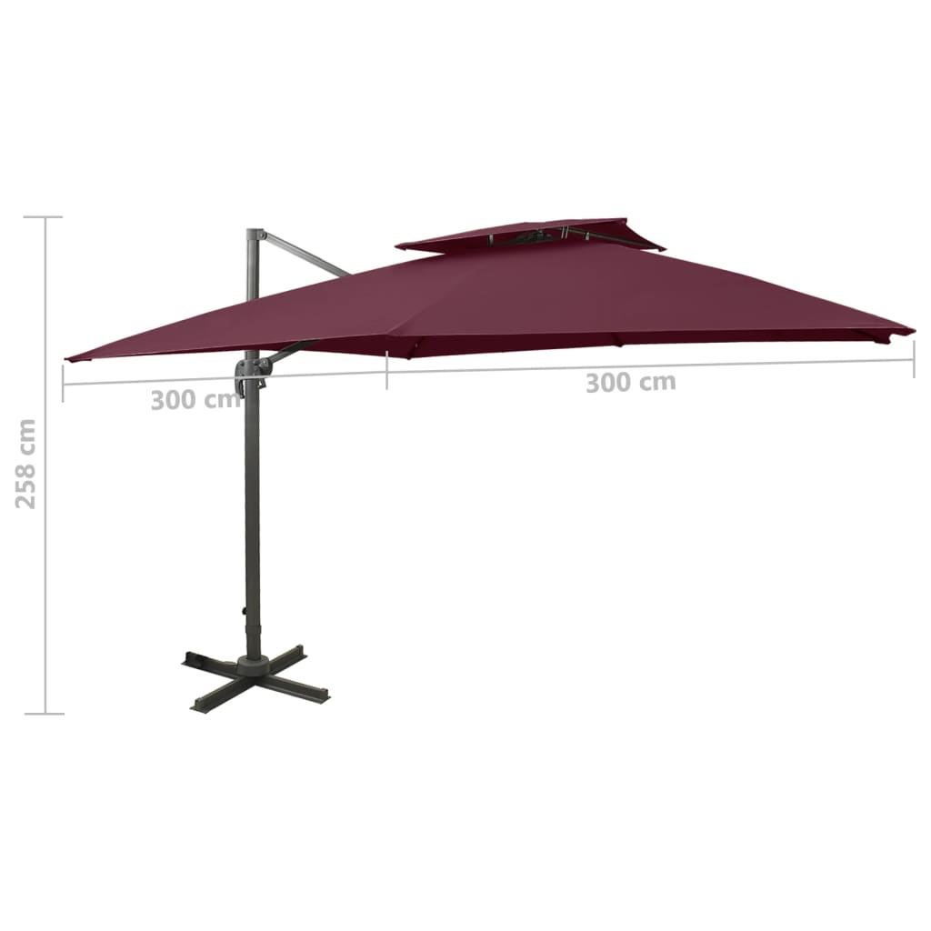 Zweefparasol met dubbel dak 300x300 cm bordeauxrood