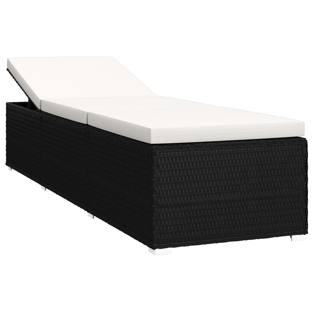 3-delige Ligbeddenset met theetafel poly rattan zwart