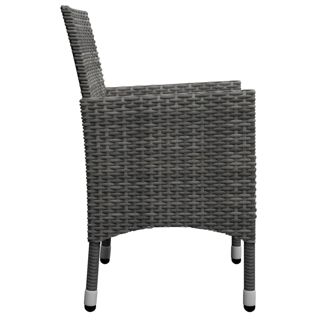 3-delige Bistroset poly rattan en gehard glas grijs