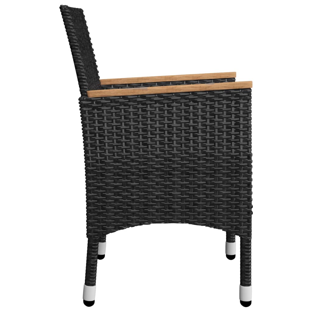 3-delige Bistroset poly rattan en gehard glas zwart