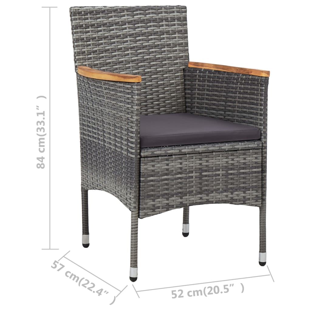 3-delige Bistroset poly rattan en gehard glas grijs