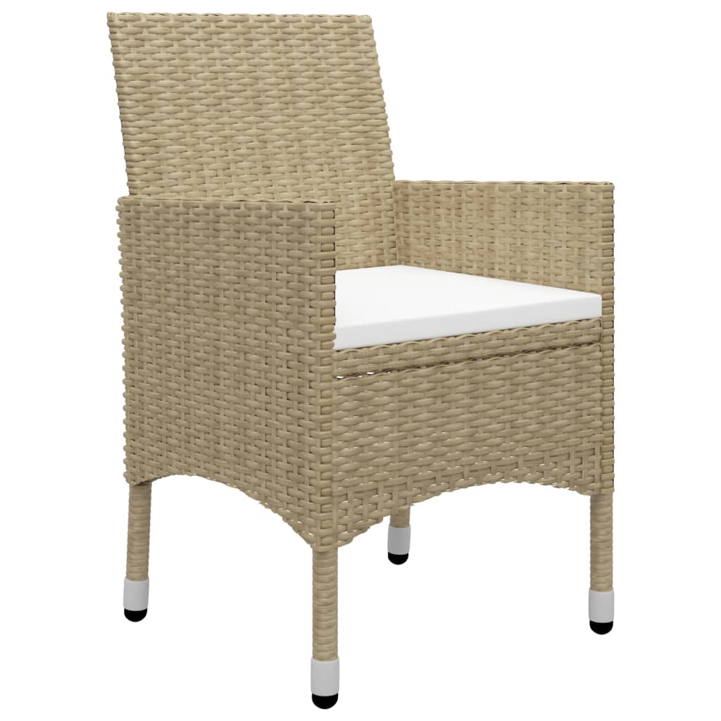 3-delige Bistroset poly rattan en gehard glas beige