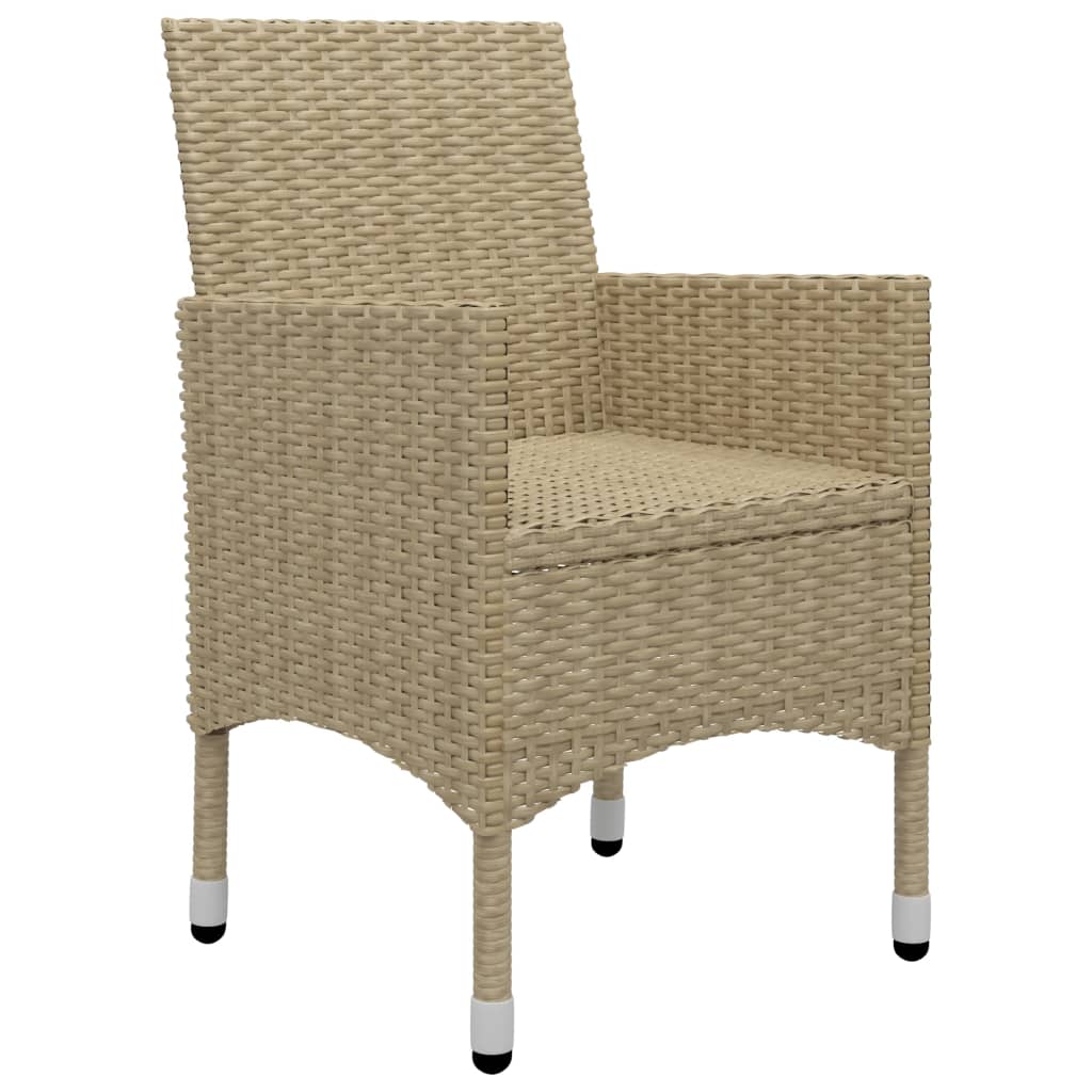 3-delige Bistroset poly rattan en gehard glas beige