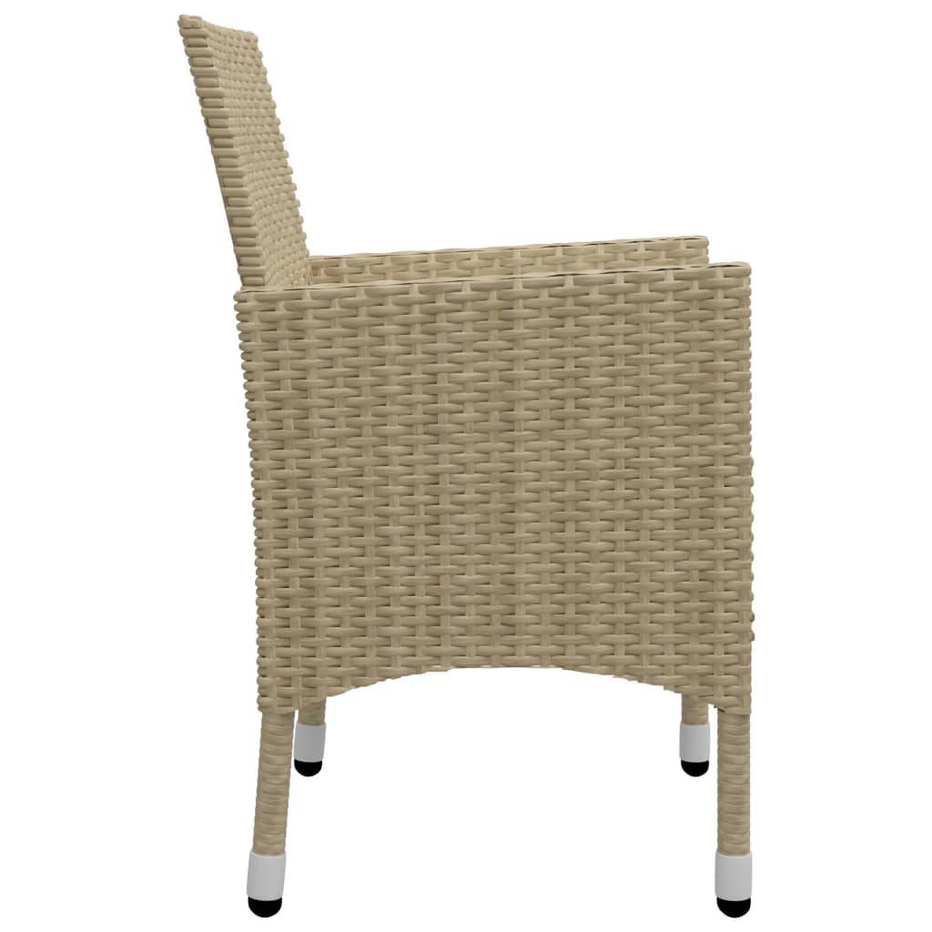 3-delige Bistroset poly rattan en gehard glas beige