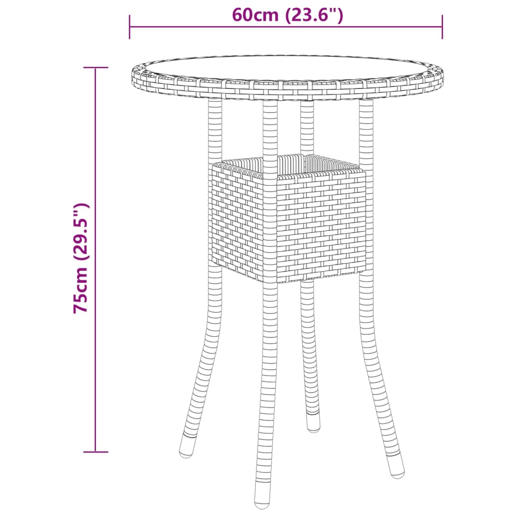 3-delige Bistroset poly rattan zwart