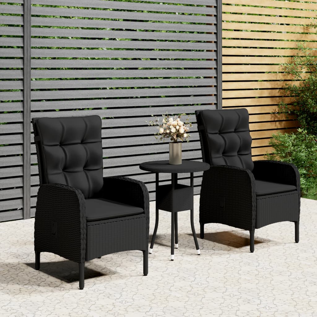 3-delige Bistroset poly rattan zwart