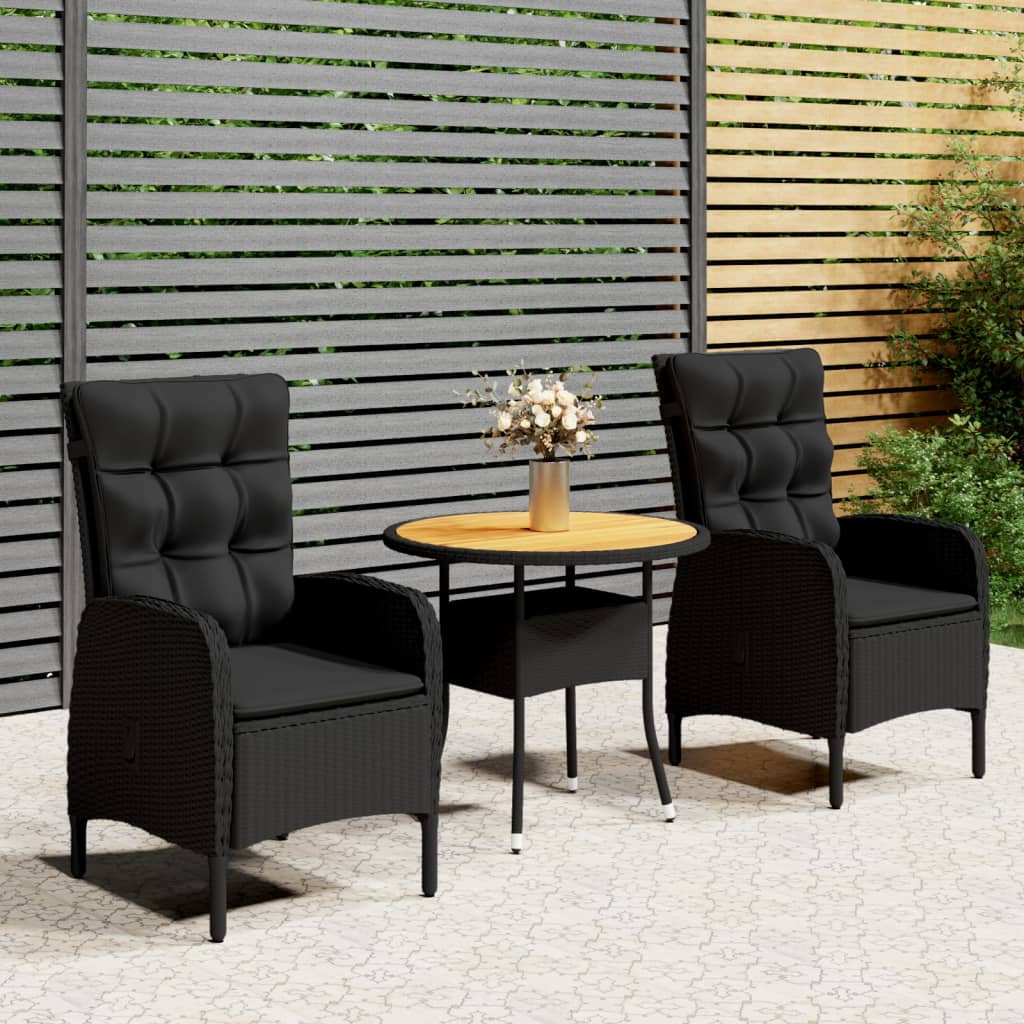 3-delige Bistroset poly rattan zwart