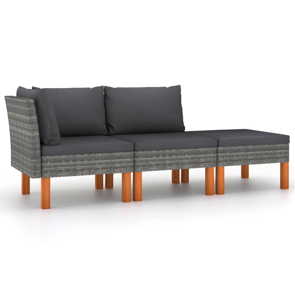 3-delige Loungeset poly rattan en massief eucalyptushout