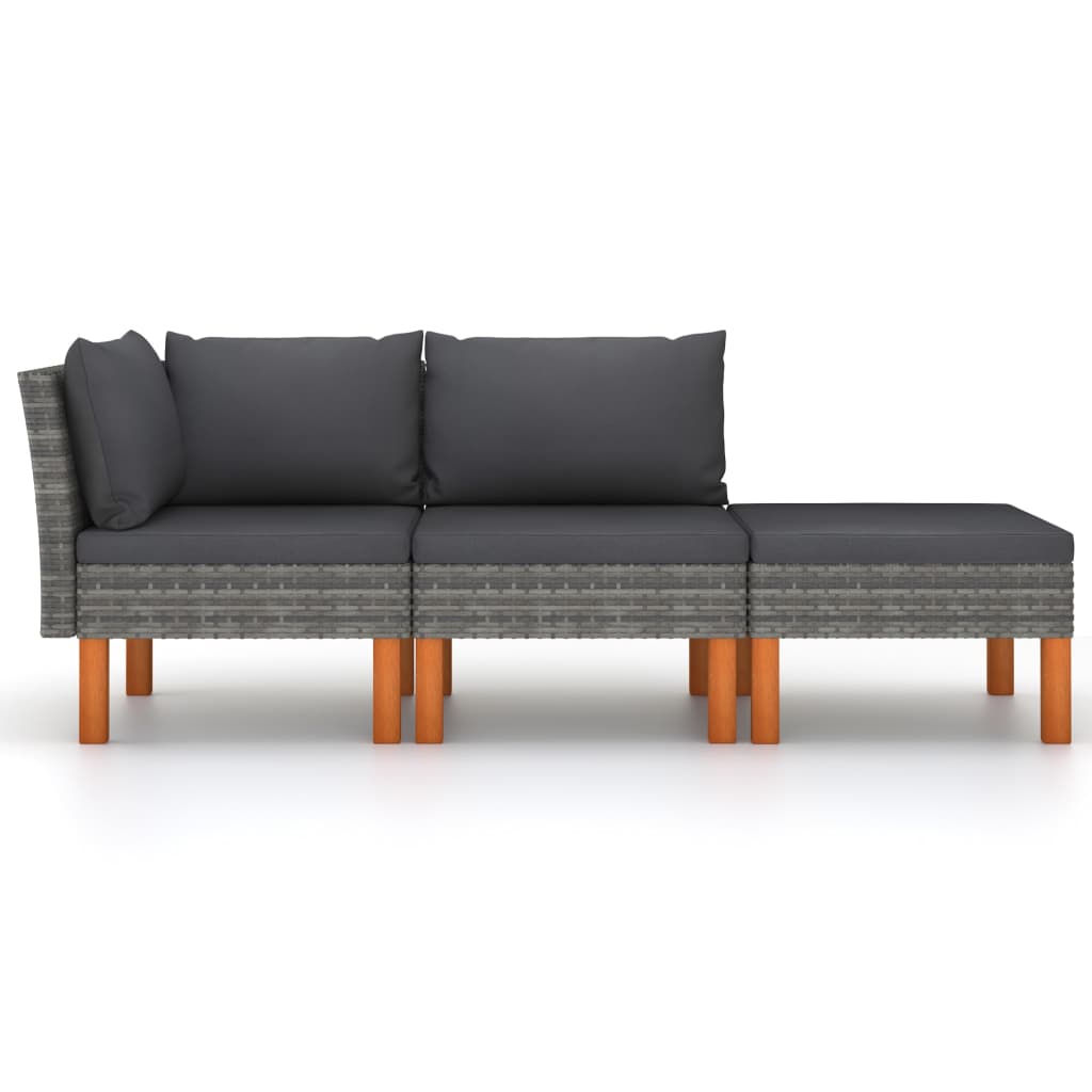 3-delige Loungeset poly rattan en massief eucalyptushout