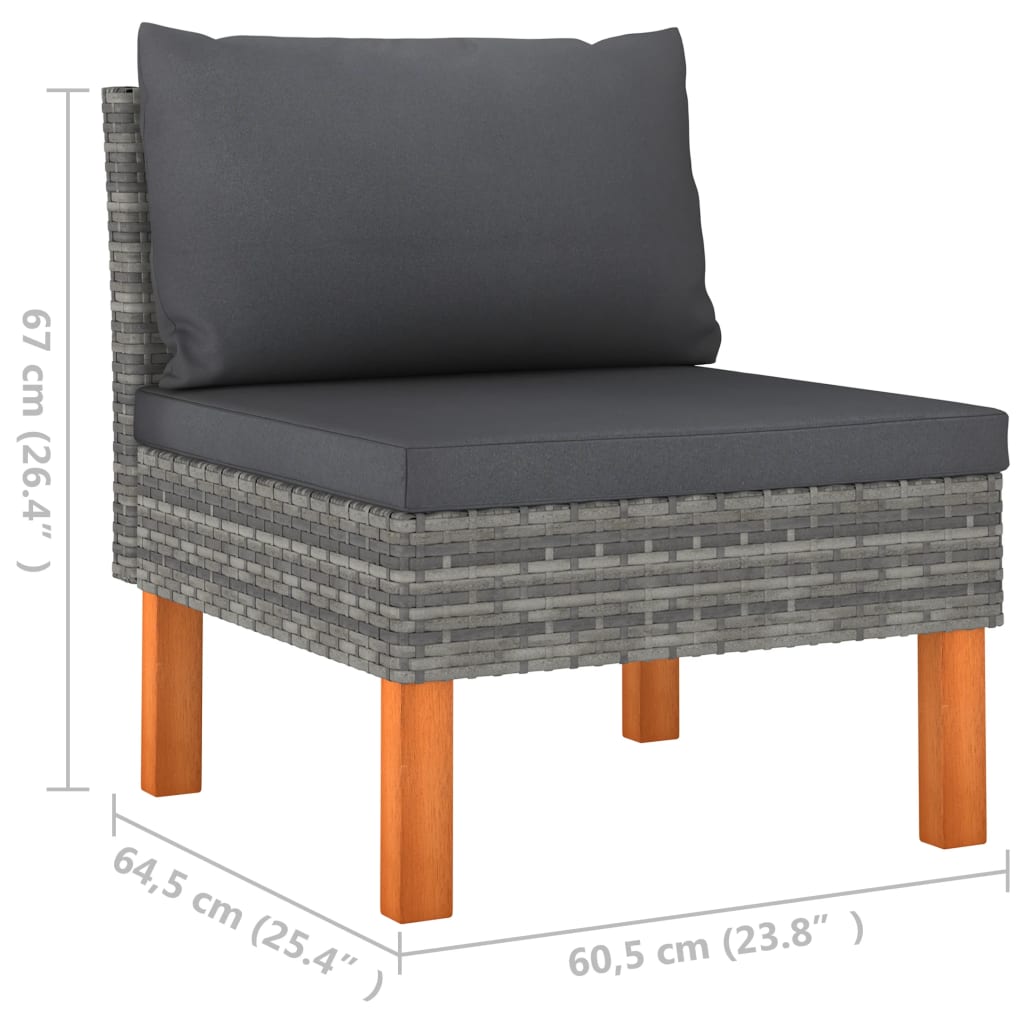 3-delige Loungeset poly rattan en massief eucalyptushout