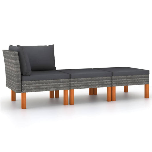 3-delige Loungeset poly rattan en massief eucalyptushout